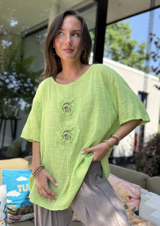 Izi Cheesecloth Button Tee Lime